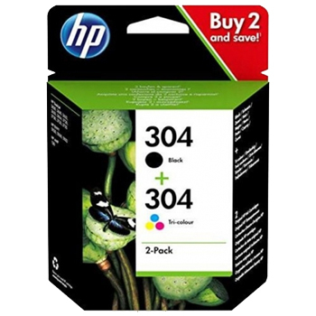 Pack Tinteiros HP 304 Preto/Cor 3JB05A 4ml/2ml